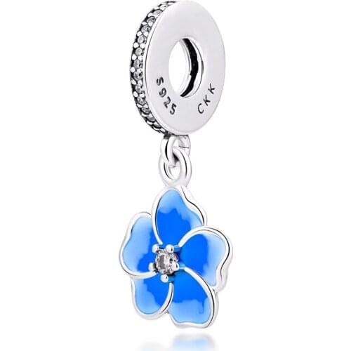 DIY Fits for Pandora Charms Bracelets Poetic Blooms Beads with Pale Blue Enamels 100% 925 Sterling-Silver-Jewelry Free Shipping