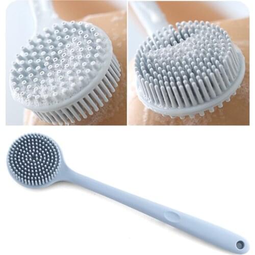 Venlohome Double-sided Shower Body Brush Silicone Bath Brush Long Handle Anti-slip Bathroom Wash Brush Bathing Massage Back Soft