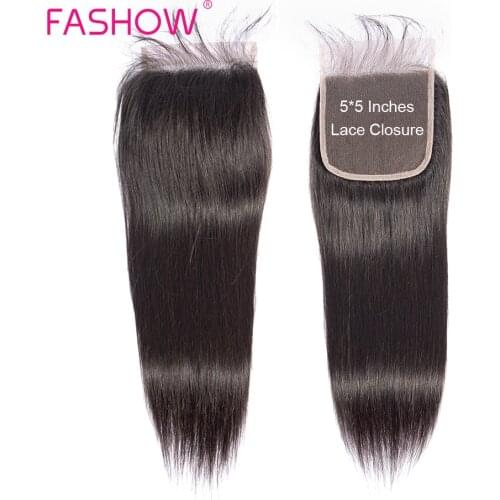 Fashow 5X5 Brazilian Hair Closure Bigger than 4X4 With Baby Hair Hand Tied Natural Look Remy Human Hair Closure Top Lace Closure
