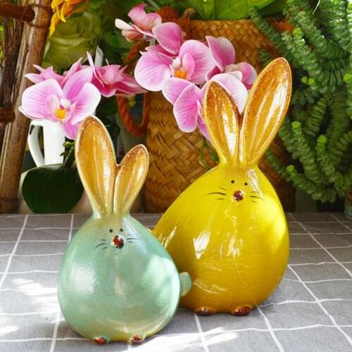 Ceramic Rabbit Figurines Nordic Easter Long Ear Bunny Ornament Garden Animal Combination Home Office Room Desk Decoration Figue