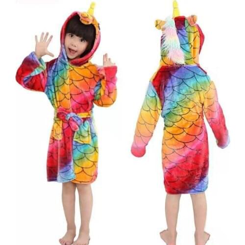 Kigurumi Cosplay Unicorn Hooded Children Bathrobes Kids Star rainbow Bath Robe Animal For Boys Girls Pyjamas Nightgown Kids