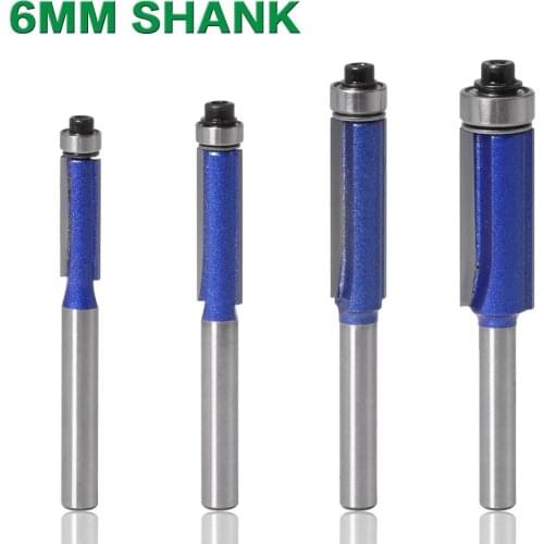 1pc 6mm Shank Trim Router Bit with Bearing for Wood Template Pattern Bit Tungsten Carbide Milling Cutter for Wood