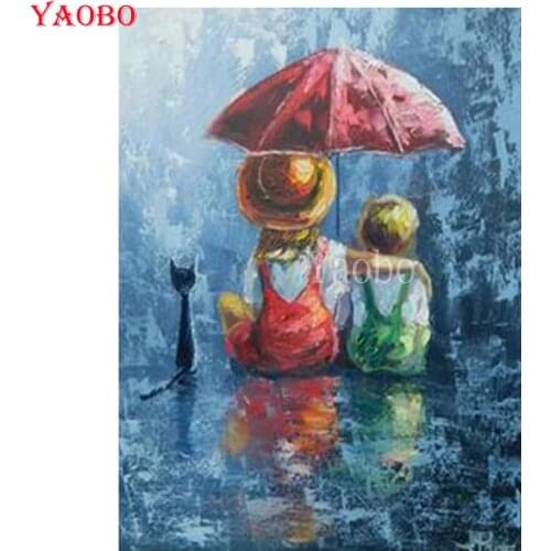 Square round Diamond Painting Graffiti Art Girl And Boy whith Umbrella Diamond Embroidery Complete Kit Home Decor Accessories