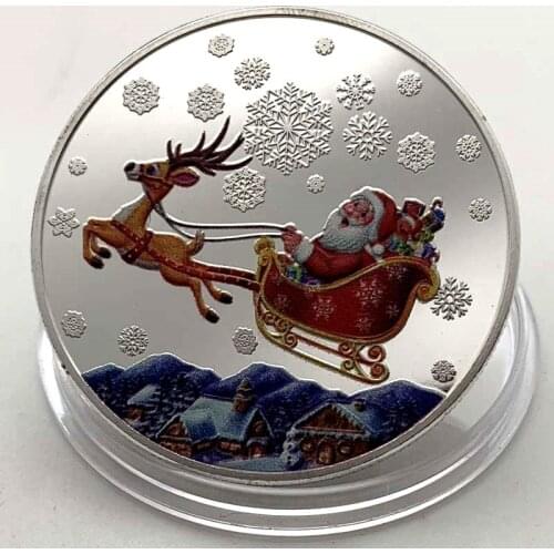 New Year Gift Merry Christmas Santa Claus And Deer Silver Christmas Coin Home Decoration Collectible