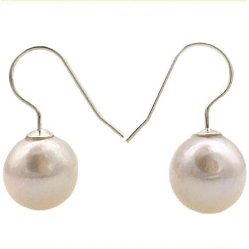 New White FRESHWATER Real PEARLS 11-12MM Tibetan silver Nucleated Baroque Near Round Fashion Jewelry Gift Drop Earring