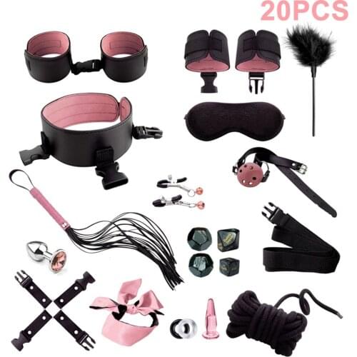 SM Sexy Erotic Suit Adult Sex Toys Goods Leather Handcuff Bondage Kit Suit Ball Whip Kit Bondage Set Couple Foe Fun Games