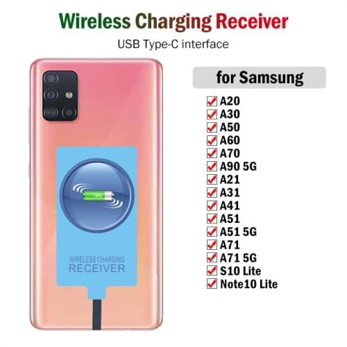 Qi Wireless Charging Receiver for Samsung Galaxy A21 A31 A41 A51 A71 A30 A60 A70 A90 5G A20 S A21S Type-C Adapter USBC Connector
