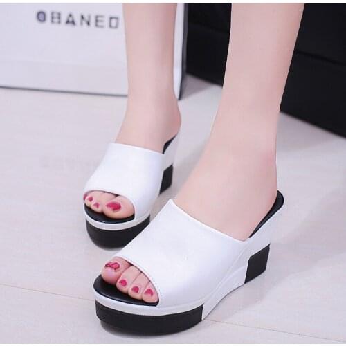 Thick Sole Wedges Slippers for Women Shoes Summer Ladies Party Lippers Platform Slides Women Slipper Sandals High Heels Mules
