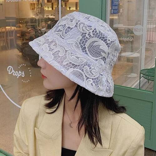 Fashion Lace Hat for Women Soft Lace Flower Wide Brim Sun Hats Floppy Hollow Summer Fisherman Hats Ladies Bucket Hat