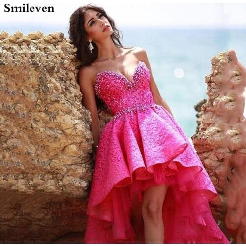 Smileven Short Evening Dresses Beaded High Low Lace Formal Evening Party Gown robe de soiree Evening Prom Gowns Custom Made