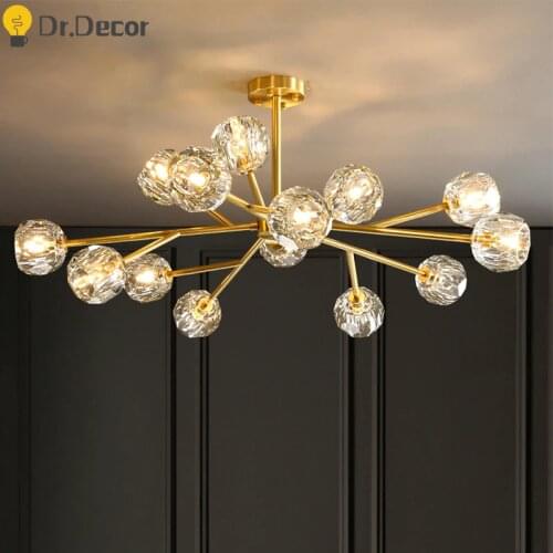 Modern Luxury Crystal Chandelier For Living Room Bedroom Nordic All Copper LED Chandeliers Lighting Kitchen Ceiling Chandeliers