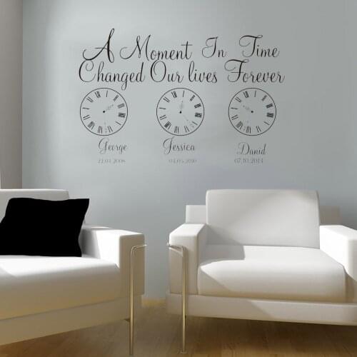 A Moment In Time Changed Our Lives Clock Wall Sticker Custom Name Kids Birth Date Wall Decal For Kids Room Bedroom Vinyl ov450