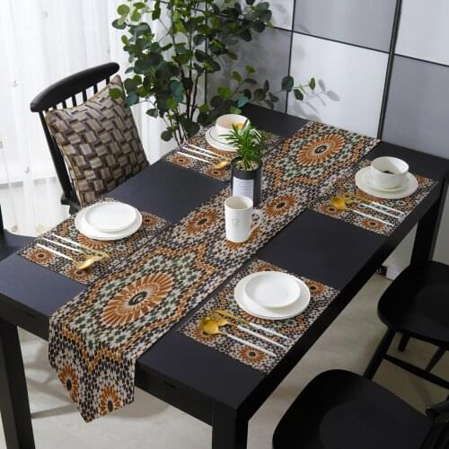 Moroccan Pattern Vintage Retro Table Runner Table Mats Cover For Home Wedding Banquet Festival Party Catering Hotel Decoration