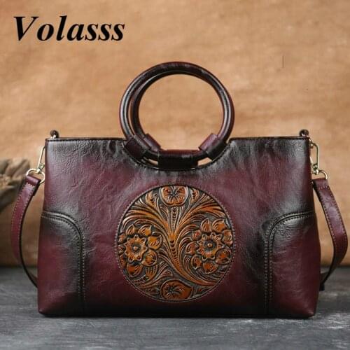 High Quality Leather Women Handbag Ladies Shoulder Bag For Woman Retro Handmade Embossed Female Hand Bags 2021 New Chinese Style