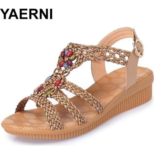 YAERNI 2019Ethnic Women sandals summer woven sandals breathable women wedge sandals zapatos mujer size 35-42E969