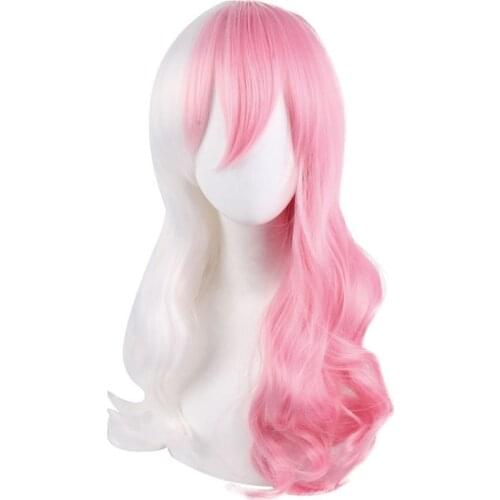Monomi Women Long Wig White Powder Double Color Wig Anime Danganronpa Cosplay Hair Synthetic Cosplay Wig 70cm