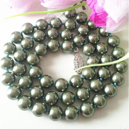 Green Simulated-Pearl Beads Strand Necklace For Women 10mm Green Shell Round Beads Rope Necklaces Chains Jewelry 18inch MY4169