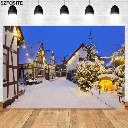 Winter Snow Night Lights Merry Christmas Theme Background Photography Studio Photo Holiday Party Decorative Child Vinyl Backdrop