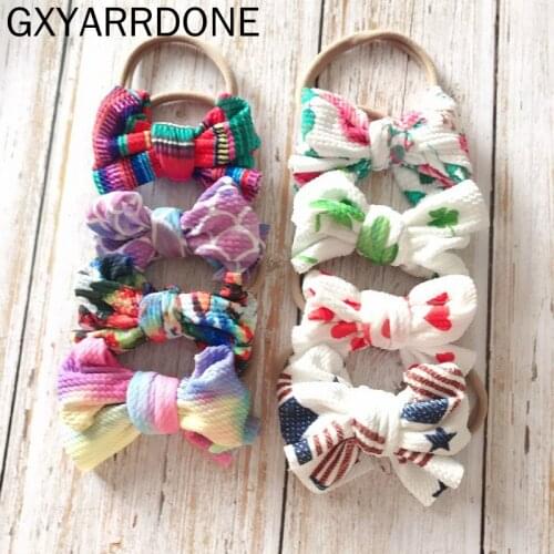 10pc 2019 Baby Girls Colorful Headband Knot Tie Turban Headwrap Stretchy Printing Hair Bows Baby Nylon Headband Hair Accessories