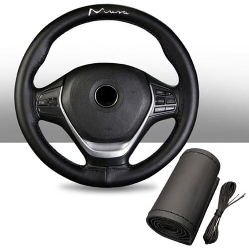 15 Inch 100% Cowhide Braid with Needles Thread Genuine Leather Car Steering Wheel Cover Soft Anti Slip for Lancia Musa