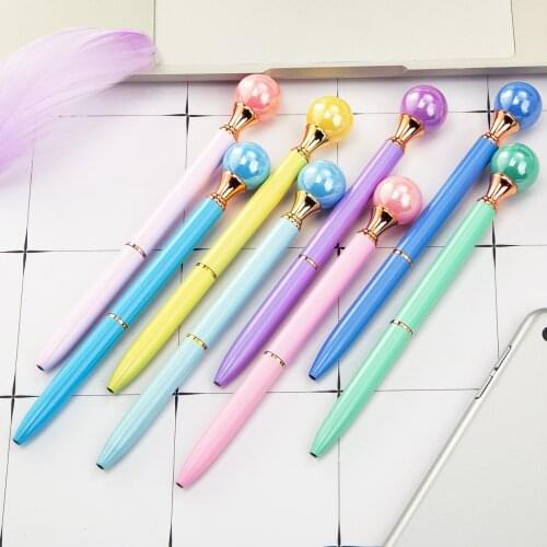 20PCS/lot Colorful Pearl metal Ballpoint pen 15 Colors Kawaii Queens crutch BallPen For School Supplies boligrafos