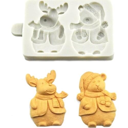 2019 Lovely Christmas Deer and Bear Shaped chocolate Cookies Sugarcraft Soap Mold Silicone Mold For Decorating Fondant Cake