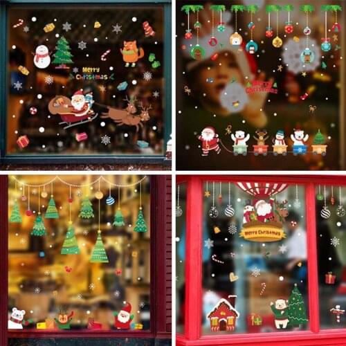 2020 Fashion Large Size Merry Christmas Wall Stickers Santa Claus Window Room Decoration PVC Vinyl New Year Home Decor Removable