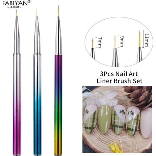 7/9/11mm 3Pcs Rainbow Nail Art DIY Painting Drawing Flower Brush Liner Line Stripe Pen Manicure Set Tools