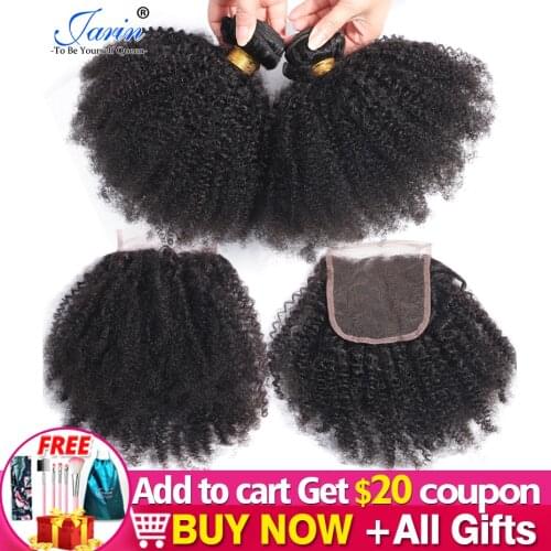 Afro Kinky Curly Closure 4x4 Lace Closure Human Hair With Baby Hair Pre Plucked Hairine Free Middle Three Part Jarin Hair Remy