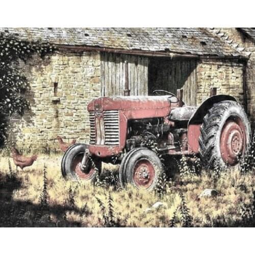 Full Square Round drill Diamond Painting Tractor Houses Retro Art 5D DIY Diamond Embroidery Rhinestones Mosaic Puzzle Decoration