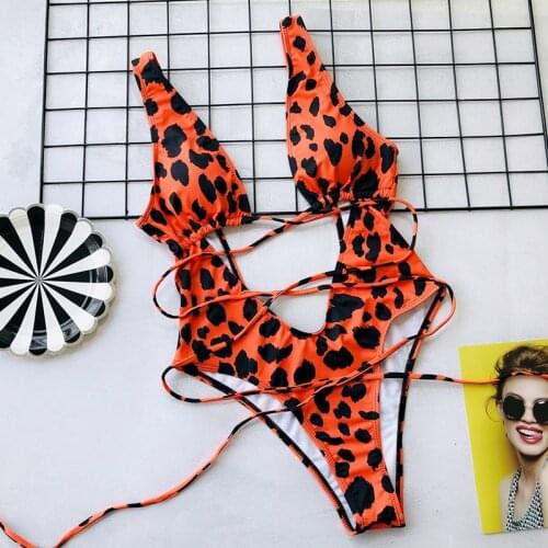 Bandage Leopard Swimsuit One piece Women Monokini 2020 New Sexy 1 pieces Swimwear High waist Backless Bathing suit Trikini Swim
