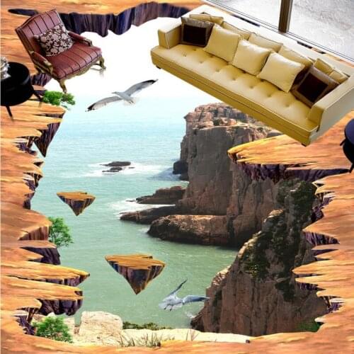 Free shipping photo 3D sea outdoor painting floor custom living room bathroom self-adhesive home decoration wallpaper flooring