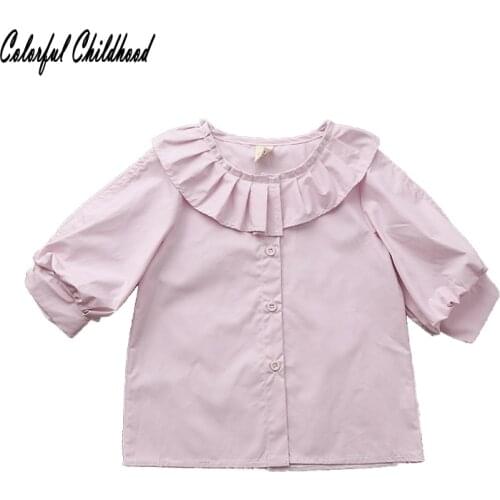 Girls blouses Autumn girls Lotus Leaf Collar cotton shirt girls tops children shirts Kids Clothes for 2-6 years