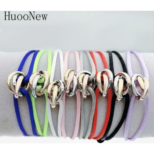 New Hot Stainless Steel Bracelet 3 Metal Buckle Ribbon Lace Up Chain Multicolor Adjustable Size Bracelet For Women Man Unisex