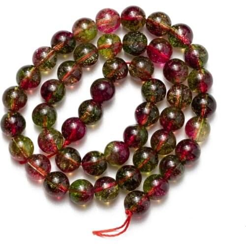 Wholesale Natural Cracked Watermelon Crystal Stone Beads Tourmaline Quartz Loose Beads 6 8 10 12mm DIY Bracelet Necklace Jewelry
