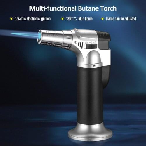 Butane Torch Adjustable Flame Multipurpose Industrial Torch Welding Refillable Kitchen Torch Lighter Solid Mental DIY Sliver