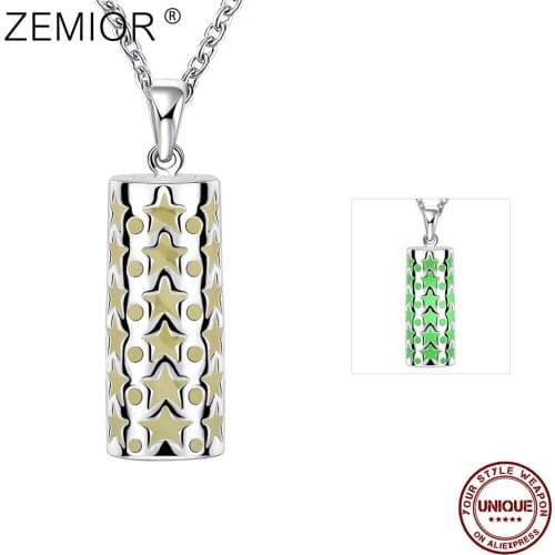ZEMIOR Fashion Jewelry Zinc-Alloy Cylindrical With Stars And Dot Hollow Pendant Luminous Necklace 3 Colors Unisex Geometry Chain