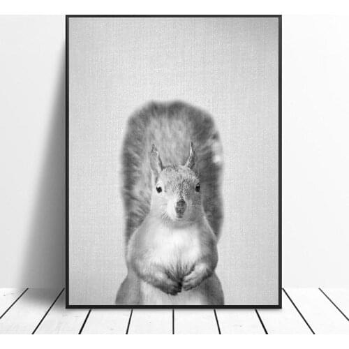 Black & White Squirrel Canvas Painting Art Print Poster Picture Wall Modern Minimalist Bedroom Living Room Decoration