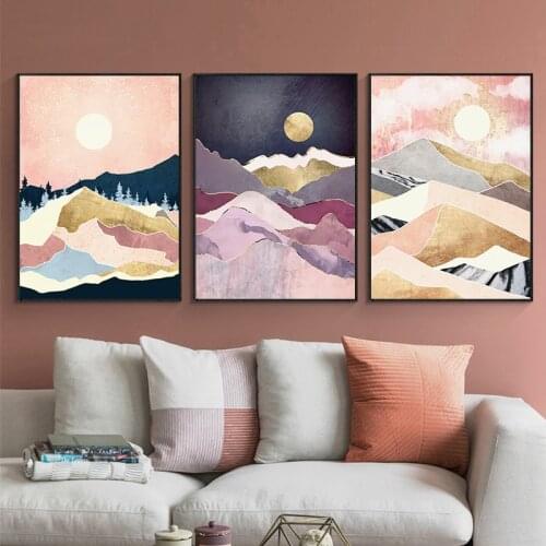 DDWW Abstract Forest Sun Mountains Landscape Big Size Canvas Painting for Home Decor Wall Art Poster No Frame