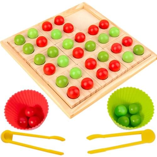 Children Clip Beads Connect 4 Board Game Color Matching Logical Thinking Interactive Brain Game Early Education Kids Wooden Toys