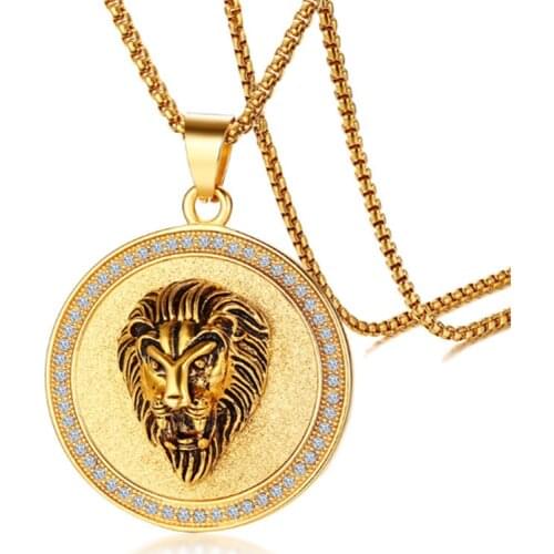 Classic Punk Gold Plated King of The Jungle Lion Medallion Pendant Necklaces