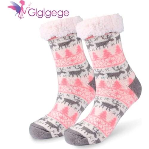 GL Coral Fleece Plush Women Socks Thick Warm Slippers Winter Soft Fawn pattern Color Thermal Sleep Floor Pregnant Women Socks