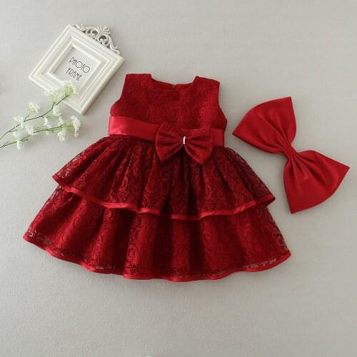 Lace flower baby girls dress wedding girls dress christening cake dresses for party occasion kids 1 year baby girl baptism dress
