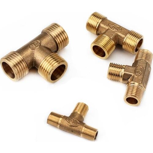 Copper 1/8" 1/4" 3/8" 1/2" 3/4" 1"BSP Male Thread Tee Type 3 Way Brass Pipe Fitting Adapter Coupler Connector For Water
