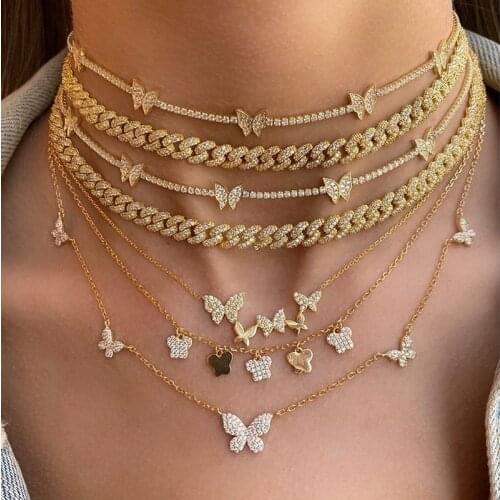 Gold color Cute lovely mini charm micro pave cz animal Butterfly pendants neckalces for women girl sweet fashion wedding jewelry