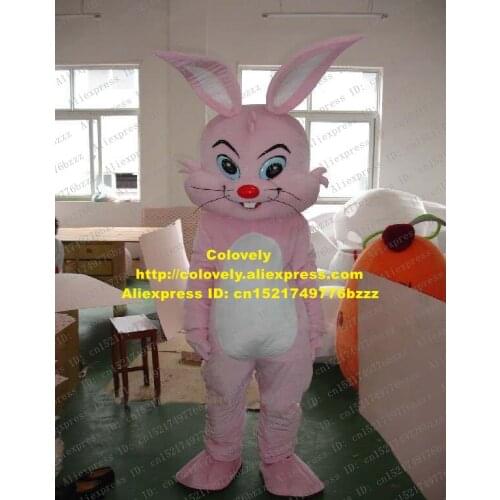 Cute Pink Smile Bunny Mascot Costume Mascotte Rabbit Jackrabbit Hare Lepus Adult With Long Eyes Big Blue Eyes No.1288 Free Ship