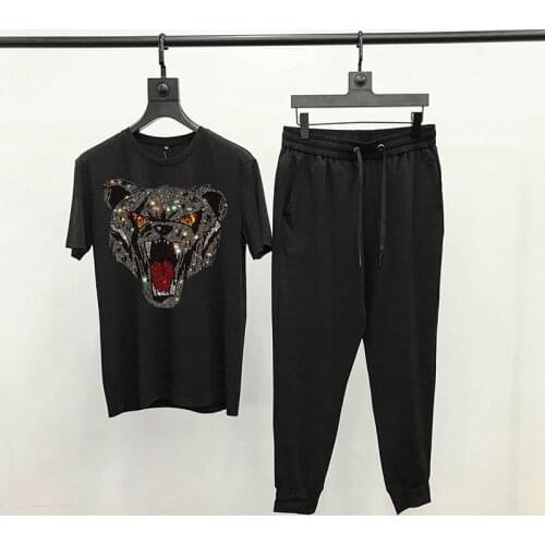 Animal Pattern Fashion Tracksuit 2021 Loose T-Shirt Youth Top Cotton Short Sleeve Mens Sets Casual Personality Brand