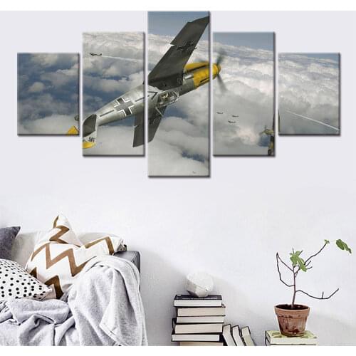 Modular 5 Pieces Plane Airplane Aircraft Helicopter War Fight Poster Canvas Art Prints Wall Picture Painting Printing Home Decor