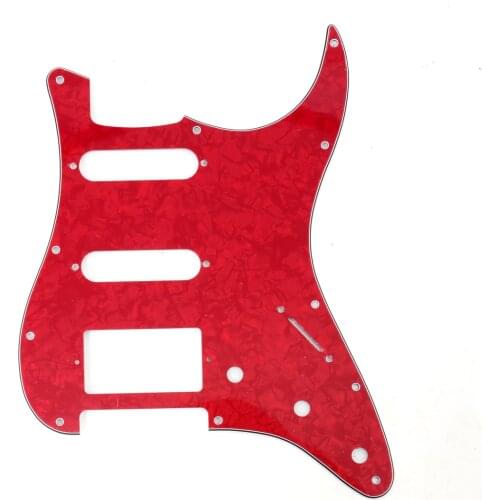 Musiclily HSS 11 Hole Guitar Strat Pickguard for Fender USA/Mexican Made Standard Stratocaster Modern Style, 4Ply Red Pearl