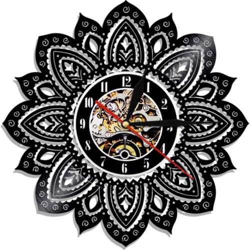 Lotus 3D Wall Clock Vinyl Record Wall Clock Hanging Vintage Time Clock Classic Art Wall Decor For Living Room Decoration